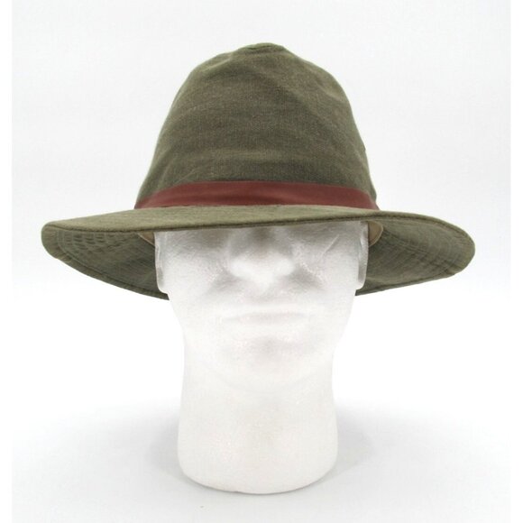 Vintage Broner Safari Hat Mens Medium Olive Canvas Fedora Made in USA 80s 90s - Picture 2 of 13